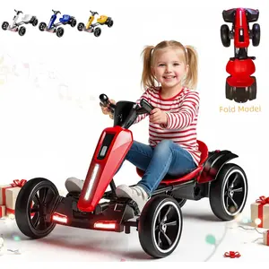Kartivo 6V Electric Go Kart for Kids, Foldable Pedal Go Kart with Reversing Modes, Ride-on Toys with Adjustable Seat, Music, Lights,Slow Start, Drift Go Cart for Boys Girls 3+,Red
