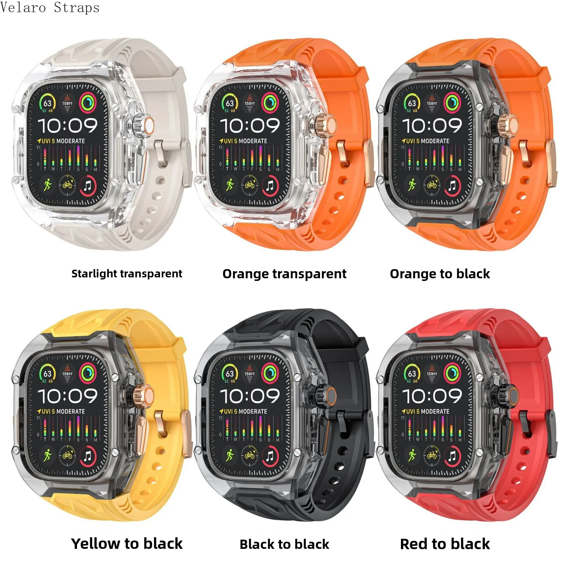 Color Block Transparent All-In-One Band for Apple Watch, Integrated Protective Strap for Series 1–11/Ultra/SE (38–49mm)