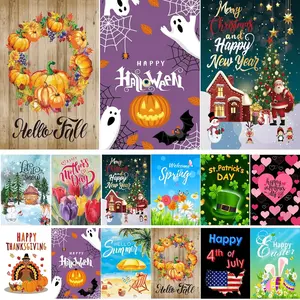 Seasonal Garden Flag Set of 12 Double Sided 12 x 18 Inch Yard Flag, Small garden flags for outside, Christmas Spring Seasonal Flag for Outdoor Holiday Decorations
