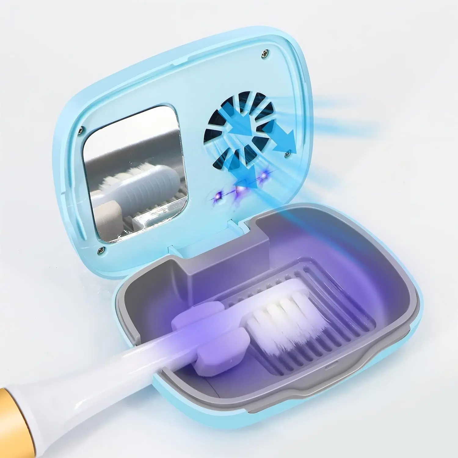 Toothbrush Travel Cover, Toothbrush Travel Case with Air Drying Function, Rechargeable Portable Toothbrush Travel Container with Holder for Household and Travell Blue Becoolpet