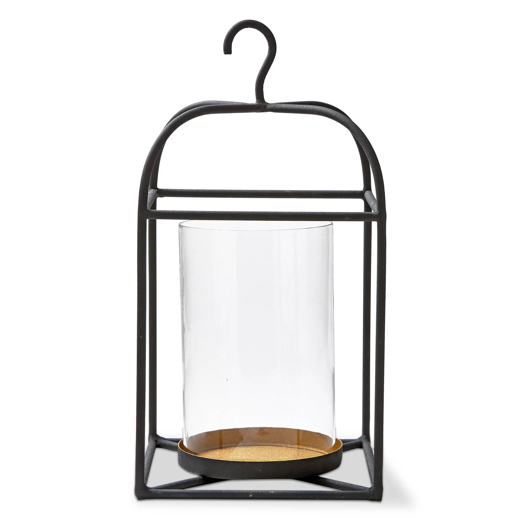 Hanging Metal And Glass Lantern Large Black Iron