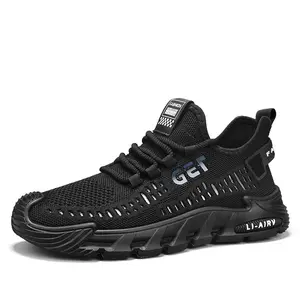 New men's shoes for spring and summer, men's fly-knit breathable casual work shoes, thick-soled driving shoes, outdoor sports running shoes cushion sol