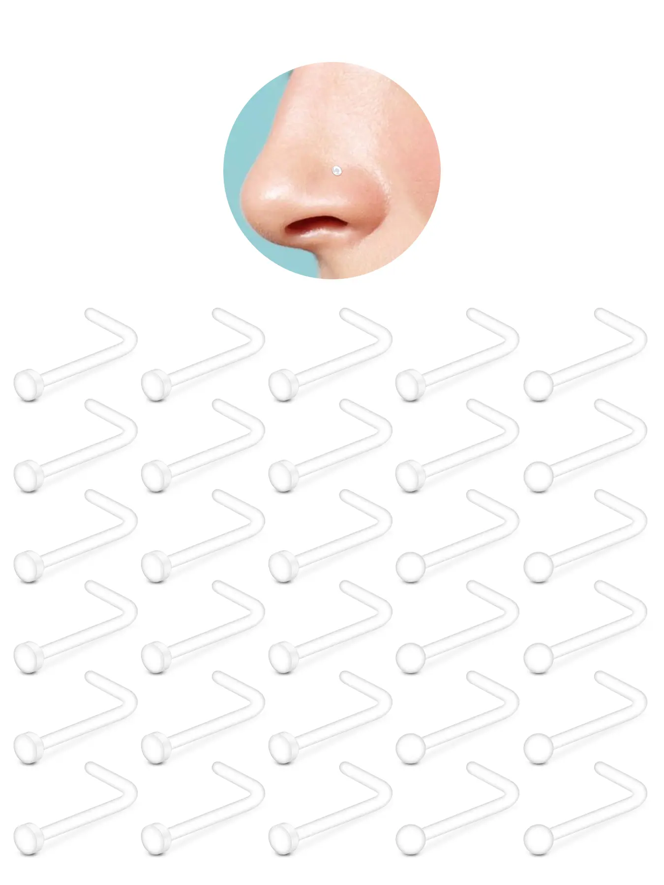 Clear Nose Studs Straight Rods L Shaped Nose Rings Studs Plastic Nose Rings for Surgery Work Soft Clear Piercing Jewelry 20G Nose Piercing Retainers Nose Piercings Kit