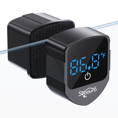 SEAOURA 2-in-1 Magnetic Algae Scraper Aquarium Cleaner with Digital Thermometer, Universal for 1-30 Gal Glass & Acrylic Tanks, Backside Temperature Sensor, Compact Efficient Home Tool