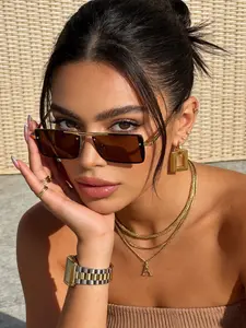 Women's Pilot Sunglasses Frameless Design, Casual Versatile Style, Elegant Everyday Wear, Perfect for Daily Outdoors, Zinc Alloy Sunglasses, Geometric Sunglasses, Sleek Rectangular Sunglasses