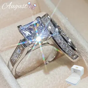 Women's engagement ring jewelry cubic zirconia bride Valentine's Day gift two-piece set stackable with exquisite packaging large size 5-12