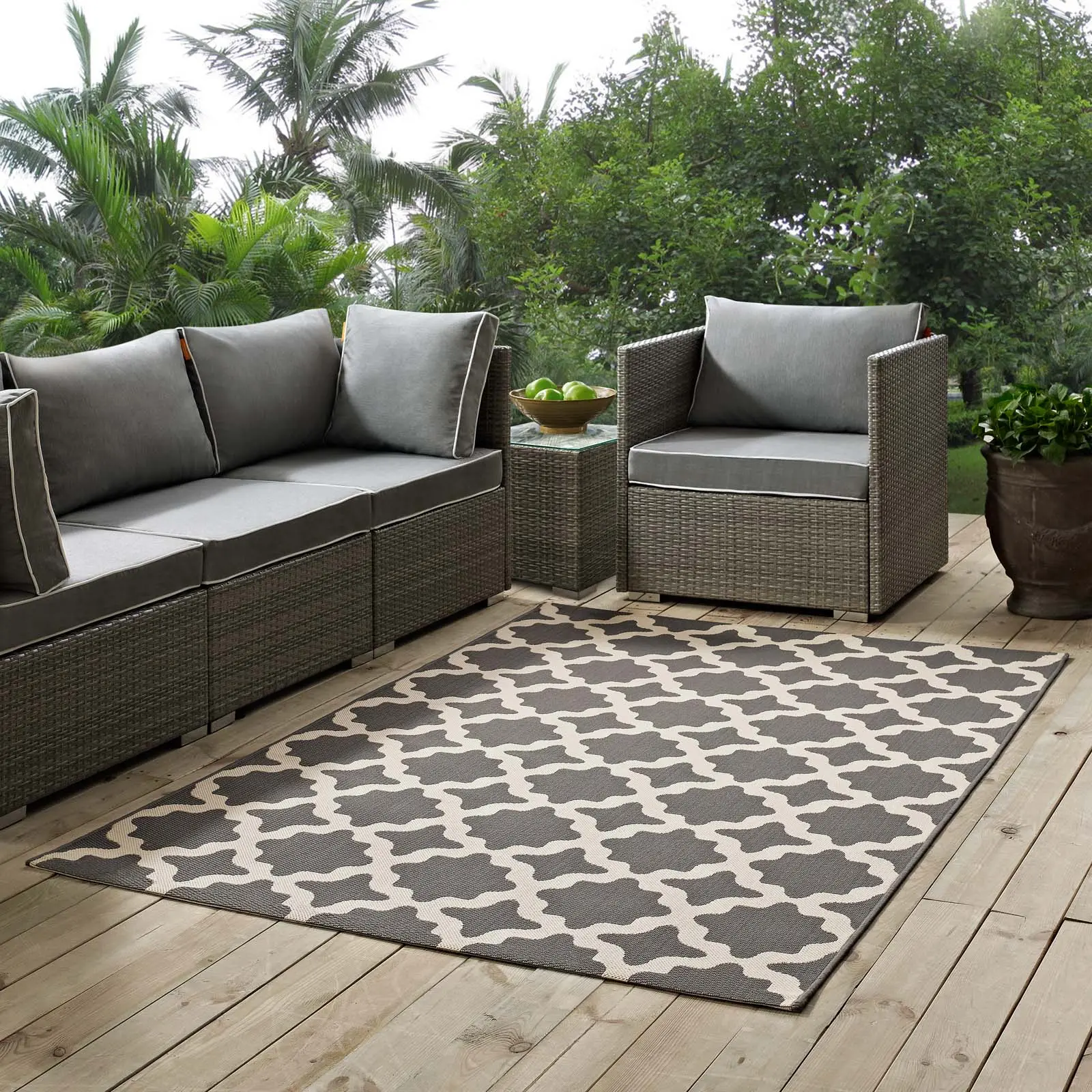 Modway Cerelia 8x10 Moroccan Trellis Geometric Rug - Gray & Beige Indoor-Outdoor Home Decorative Patio Rug with Grip, Moroccan Geometric Rug