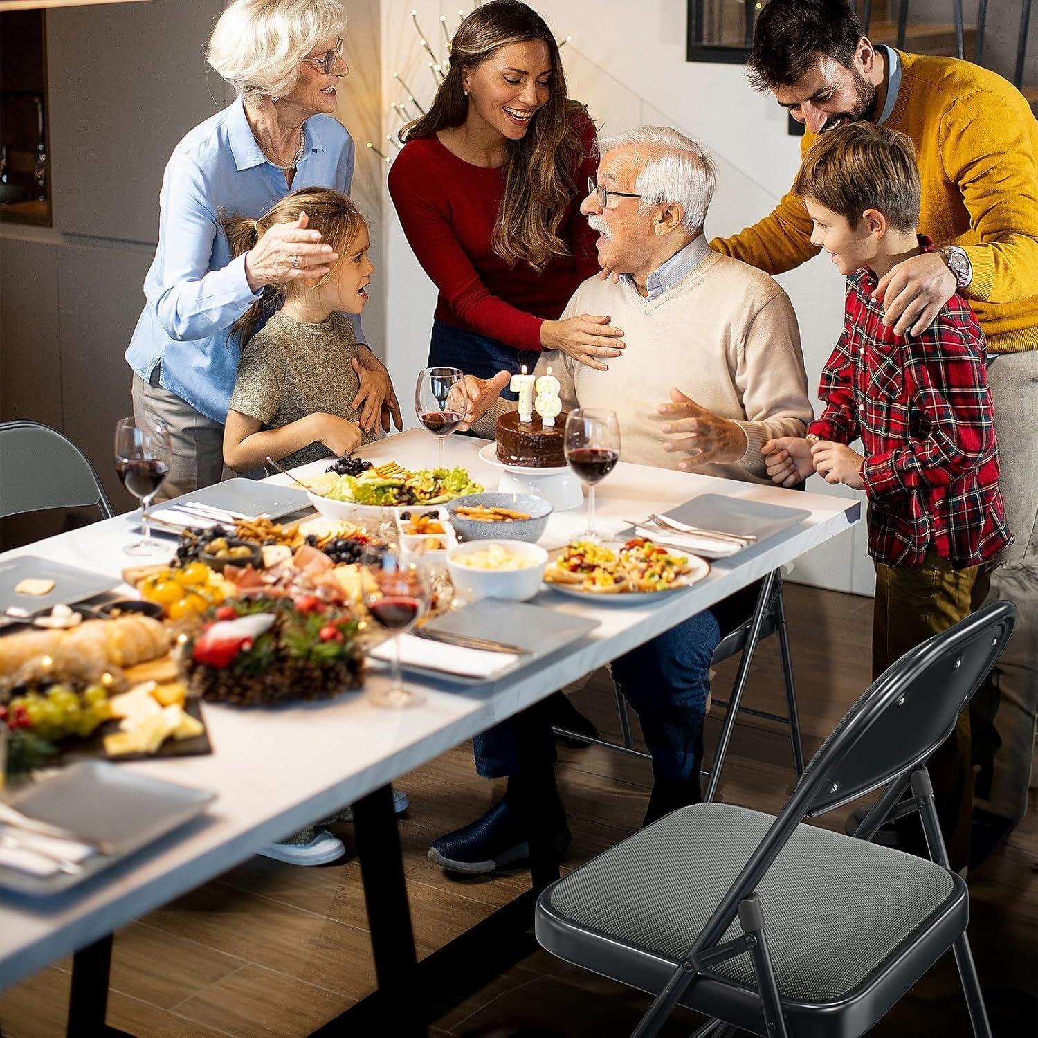 Karlhome 4/6/10 Pack Folding Chairs, Capacity 350 lbs PU Leather Padded Folding Chairs for Outside and Indoor, Heavy Duty Portable Foldable Metal Commercial Seat for Home Office, Dorm, Party, Backyard, Lawn, Patio