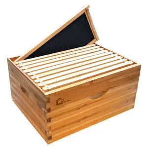 GARVEE 10 Frame Deep Brood Box, Langstroth Beehive Box Dipped In 100% Beeswax, Bee Hive Deep Box with  Frames and Wax Foundations for Beekeeping Supplement