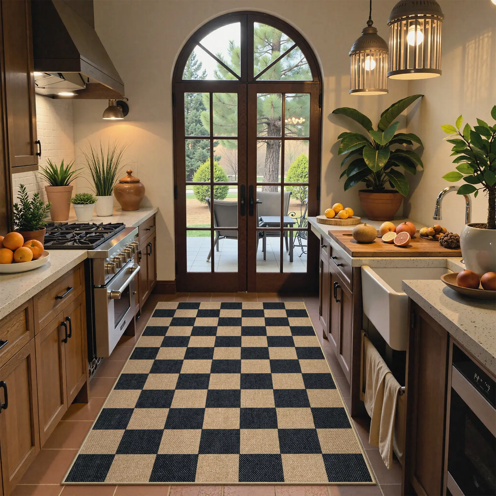 【FallFreshness】Lahome Checkered Easy Jute Runner Rug, Hallway Kitchen Runner Rug Non Slip Washable Outdoor Carpet for Entryway Indoor, Checkerboard In