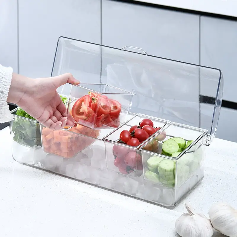 1 Piece 5 Compartment Salad Storage Box, Outdoor Party Picnic Divided Container, Ice-Cooled Salad Plate, Ideal for Lunches and Gatherings