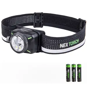 NEXTORCH E-Star 1200 Lumens Headlamp Rechargeable, Running LED Headlight Extra Lightweight with Spot & Flood, Red Light, Waterproof Headband for Outdoor Camping Hiking Working, 3*AAA Batteries, Black