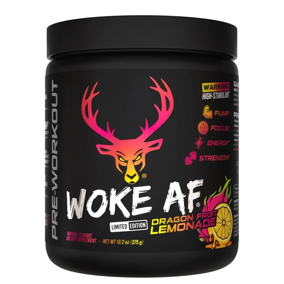 Bucked Up Woke AF High Stim Pre-Workout Powder - Dragon Fruit Lemonade Flavor, 30 Servings, Fitness Dietary Carbohydrate Supplement (pre workout)