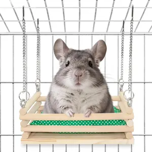 Wooden Chinchilla Hammock with Soft Mat for Cage Swing, Hanging Chinchilla Bed, Indoor Chinchilla Habitat Accessories Wood Toys Swing House Hut Ledges Platforms