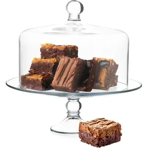 Glass Cake Stand with Dome Lid, Elegant Curved Footed, Covered Cake Stand, Versatile Serving Dish for Variety of Desserts and More