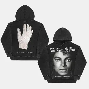 Michael Jackson The King of Pop Vintage Washed Hoodie With Iconic White Glove Graphic Unisex Oversized Heavyweight Cotton Streetwear