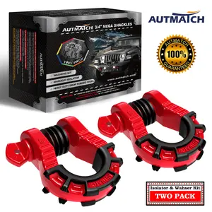 AUTMATCH Mega D Ring Shackles 3/4" Shackle (2 Pack) 68,000Ibs Break Strength with 7/8" Screw Pin and Shackle Isolator & Washers Kit for Tow Strap Winch Jeep Truck Off Road Vehicle Recovery