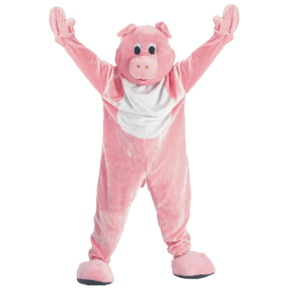 Pig Mascot Costume For Teens - Pink Plush Jumpsuit with Head Mask & Mitts – Soft, Durable & Machine Washable – Funny Animal Outfit For Halloween, Role Play, Pretend Play Fun,  Fantasy Theme Party & Cosplay