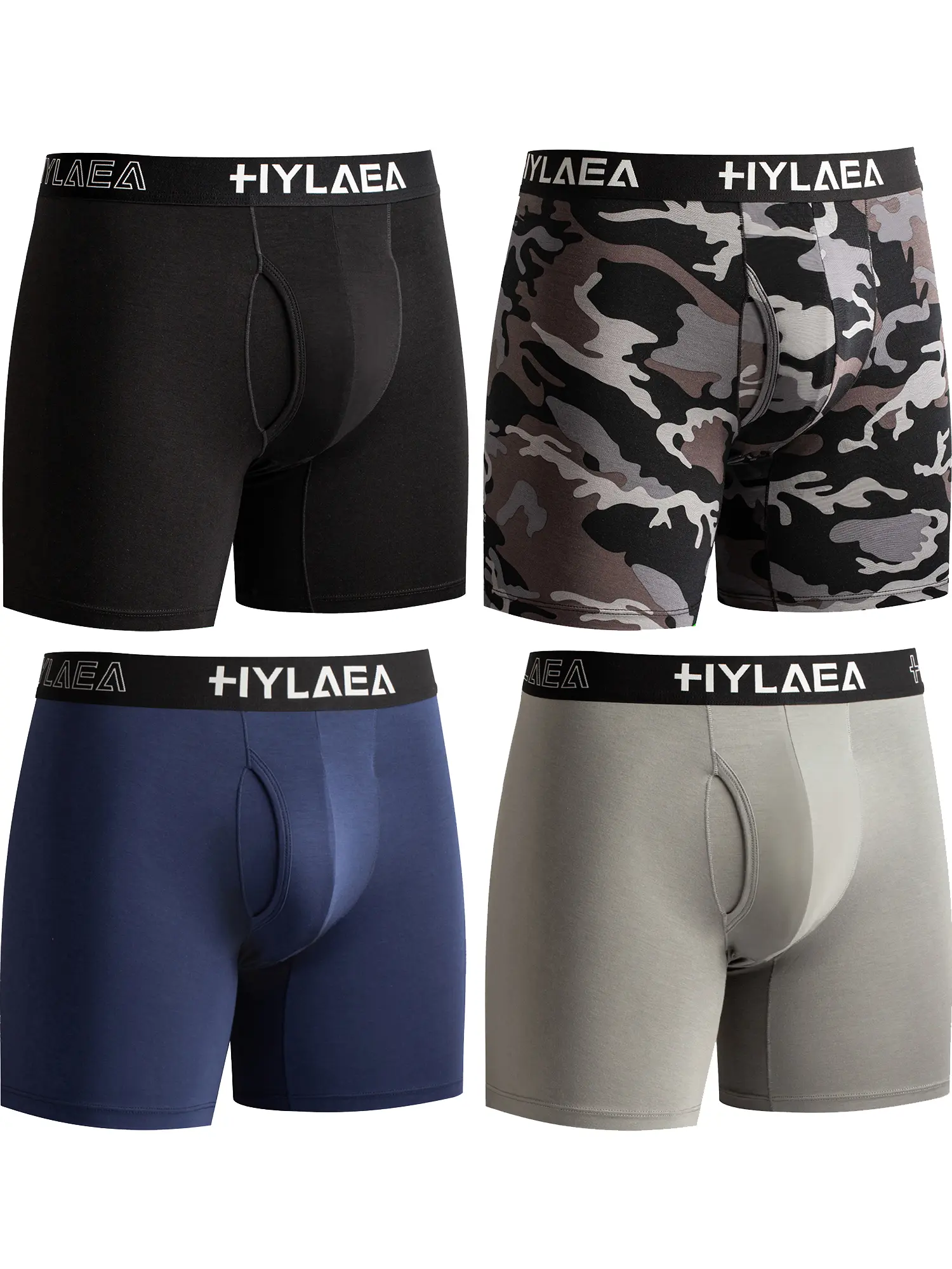 Hylaea Men's Camo Bamboo Cool Boxer Briefs, Breathable Anti-Chafing Performance Underwear, Athletic Undies for Gym Workout & Everyday Casual Wear