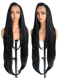 13x6 Glueless Lace Front Wigs for Women 40 Inch Long Straight Synthetic Wigs Pre Plucked Free Part Natural Black Lace Frontal Wigs with Baby Hai Put On Go Wig Beginner Friendly