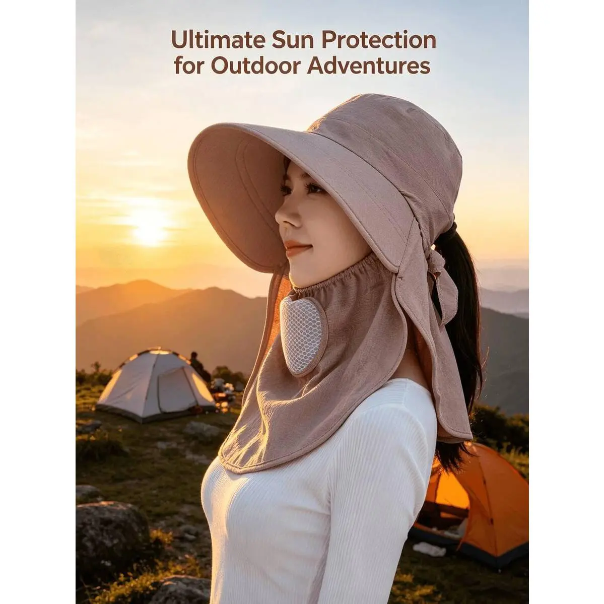 1 Pc Women's Wide Brim Sun Protection Hat With Integrated Neck Shawl, Breathable Bubble Fabric UV Blocking Outdoor Cycling Hat, Solid Plain Color Lightweight Foldable Sun Hat, Full Coverage Face & Neck Protection UPF 50+ Design