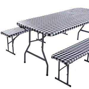 Sunfans Picnic Table Cover with Bench Covers - 6ft Waterproof Elastic Fit for Park Gatherings Camping & Outdoor Parties Buffalo Plaid Design