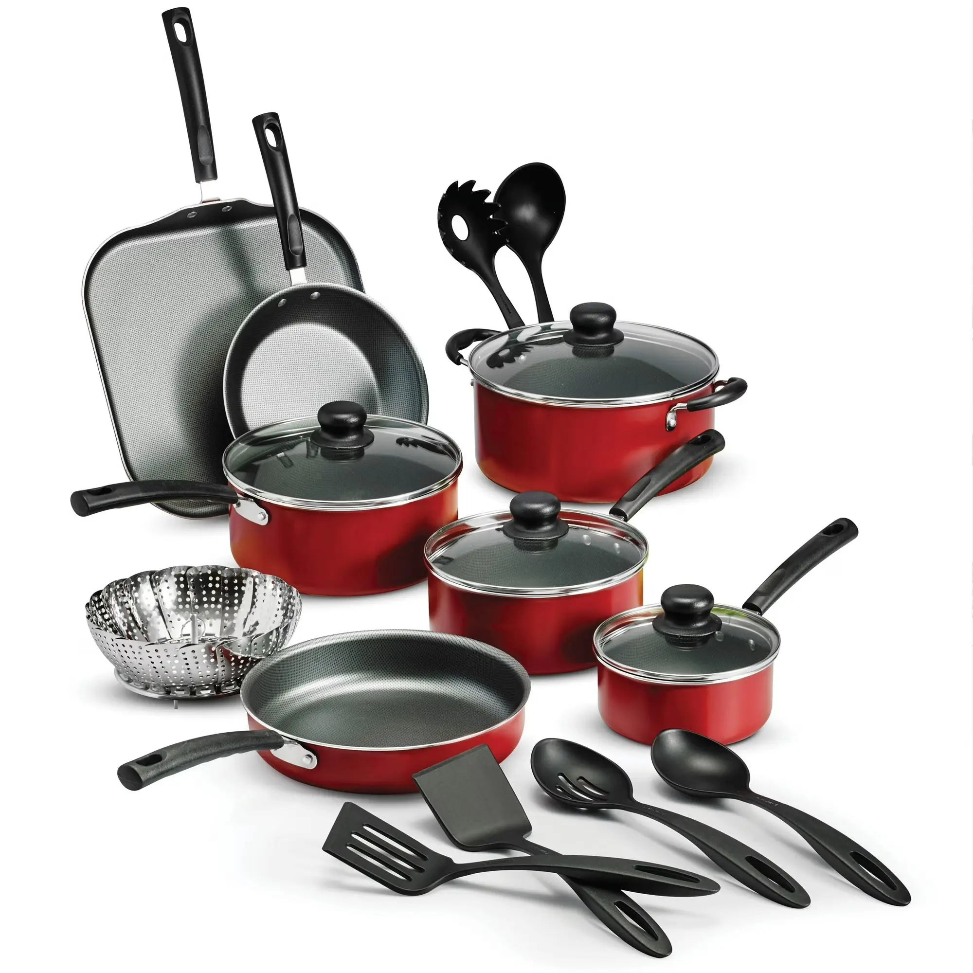 Tramontina Primaware 18 Piece Pots and Pans Set Non Stick with Detachable Handle Nonstick Cookware Sets Cooking Kitchen Set Oven Dishwasher Safe Induction Cookware Red RV Kitchen Pot and Pan