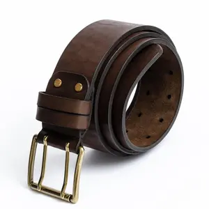 Wide Full-Grain Leather Belt: Heavy Duty Double Prong Brass Buckle, Father's Day Leather Gift, Anniversary Personalized Gift for Men