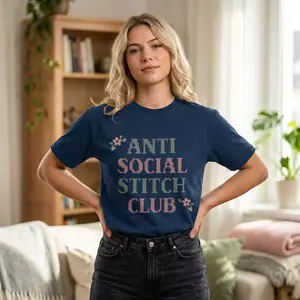 Anti Social Stitch Club T-shirt | Cross Stitch Floral Text Design