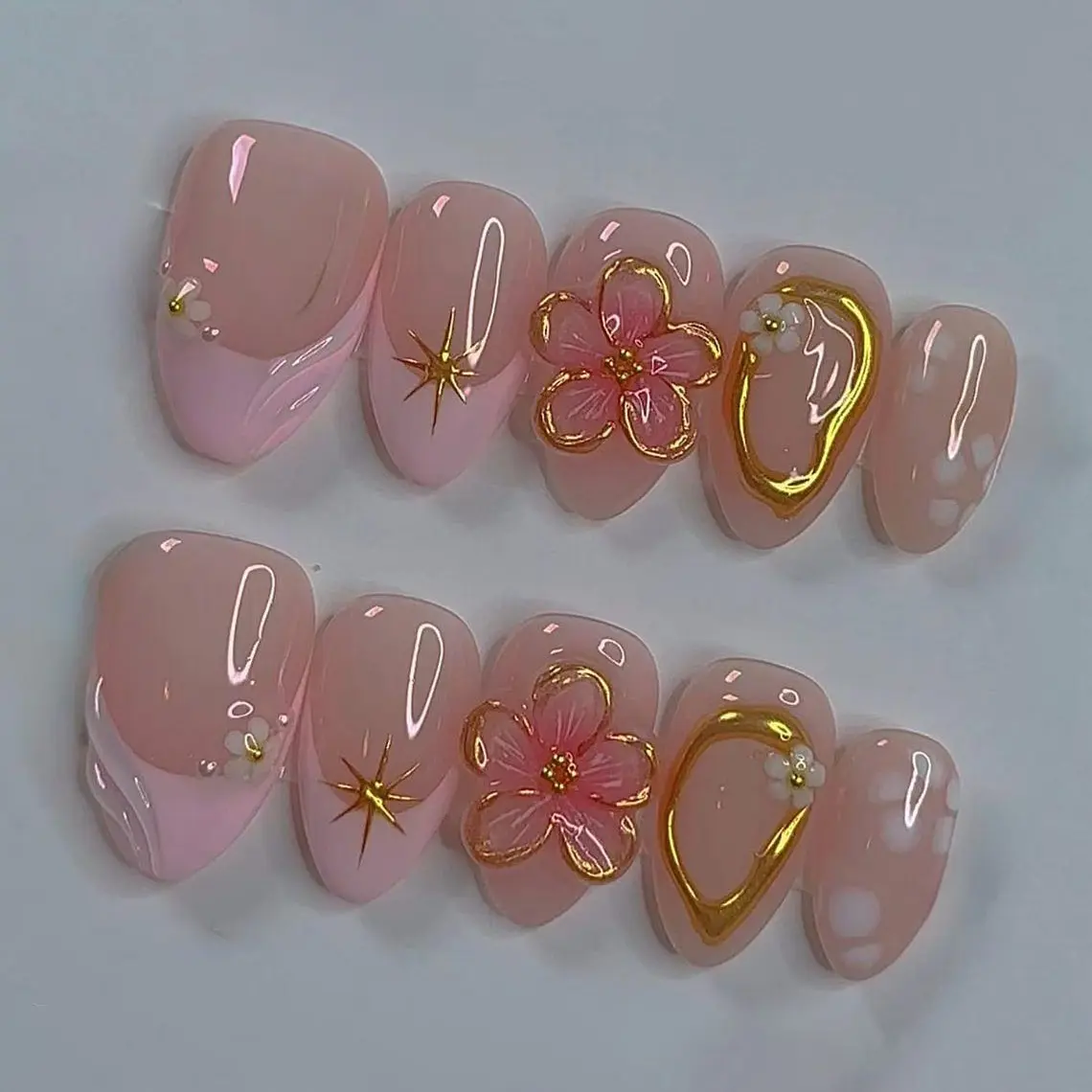 Flower nails,Custom Hand painted Acrylic Nails, 3D Press On Nail, Floral Nails,Blossom French Press On Nails,Ombre Nail Art,Christmas gift
