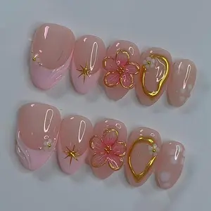Flower nails,Custom Hand painted Acrylic Nails, 3D Press On Nail, Floral Nails,Blossom French Press On Nails,Ombre Nail Art,Christmas gift