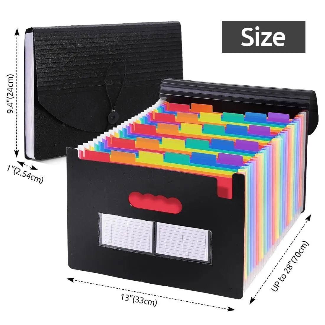 SKYDUE 26-Pocket Expanding File Organizer with Label Stickers - Durable Polypropylene Document Hold, Elastic Band, 13"x9.4"x1", 28" Deep Access, Water-Repellent, Tear-Resistant, Stable, Portable for Home/Office