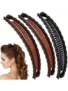 3-Pack Large Banana Hair Clips for Women - Extra Strong Non-Slip Clips for Thick Curly/Wavy Hair, Vintage Tooth Clips - Heavy-Duty Hair Accessories for Updos, Ponytails, and Buns - Perfect Valentine's/Mother's Day Gift, Wave Design