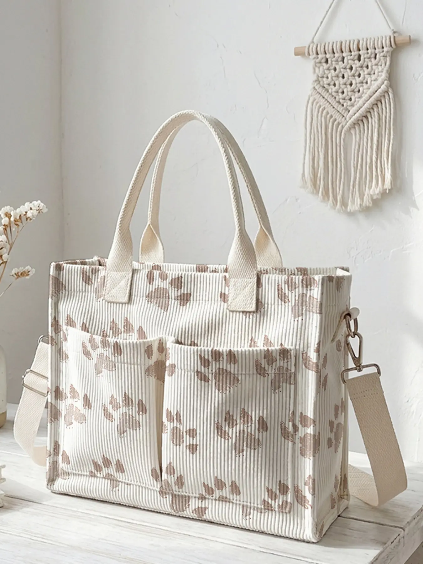 1 piece of puppy paw print travel bag, large capacity storage bag, Casual Shopping Bag, Daily Use Bag, wear-resistant and durable, multi-pocket design for high space utilization, suitable for work, shopping, picnic and other occasions