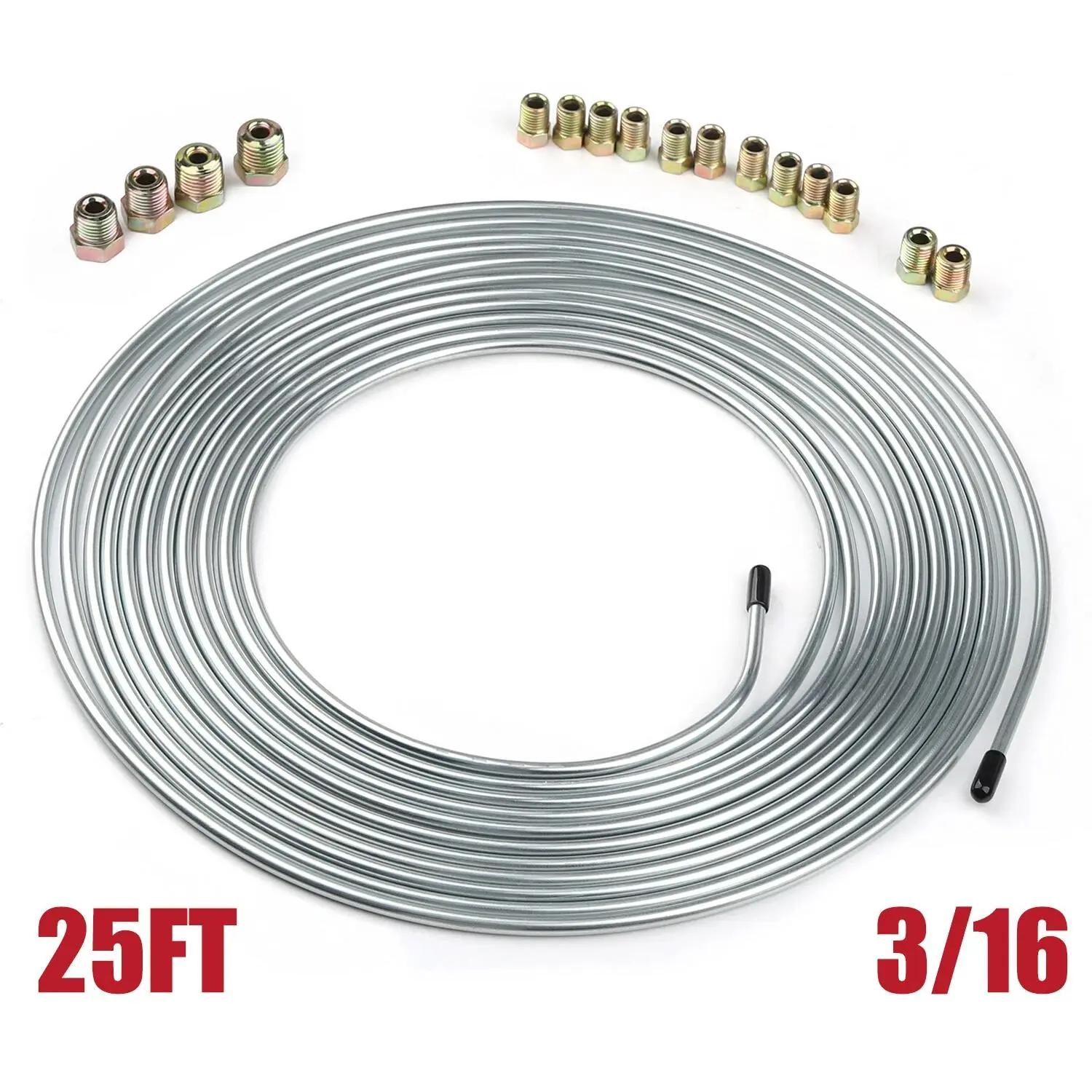 Zinc Coated Anti-Corrosion Brake Line Tubing Roll, 0.028” Wall Thickness Hand Bendable Pipe with Complete 16 Fitting Set for Domestic & Import Vehicle Brake DIY Replacement
