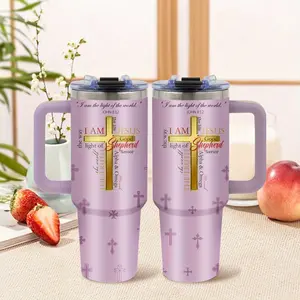 1pc 40oz Stainless Steel Insulated Water Bottle with Lid Straw & Handle Purple Christ Theme Religious Design 304 Stainless Steel Leakproof Hot Cold Inspirational Bible Verse Gift for Christmas Father’s Day Mother’s Day Birthdays Tumbler Reusable Cup