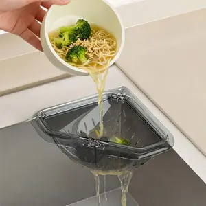1pc Magnetic Suction Corner Sink Strainer, Suction Cup Sink Corner Rack Strainer, PET Material Automatic Kitchen Strainer Basket, Suitable for Triangular Sinks, For Food Waste Fruits Veggies - Sink Accessories
