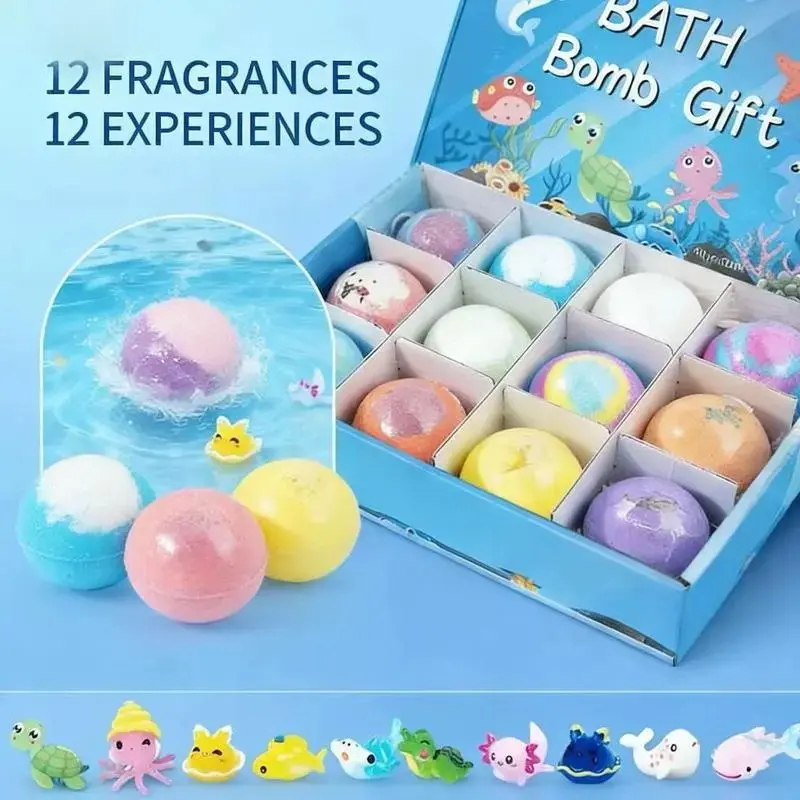 Ocean Toy Bath Salt Ball Sleeve Box Bath Bombs, 2026 New 12-Pack Bath Bombs with Surprise Spring Inside, Upgrade Easter Gifts Bubble Easter Basket Stuffers Easter Egg Fillers (Blue 12Pcs)