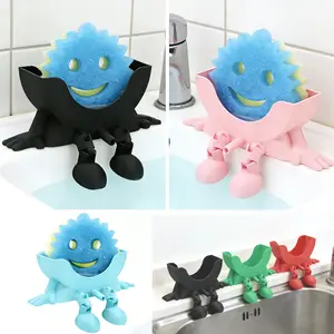Smiley Face Sponge Holder for Kitchen Sink, Suction Cup Sponge Caddy with Self-Draining Design, Rotating Sink Organizer for Sponge and Dish Brush, BPA Free，Without sponge