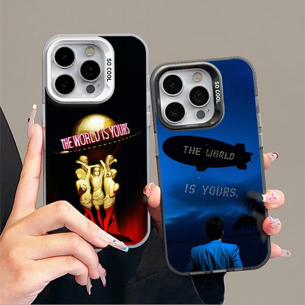 The World Is Yours S-Scarfaces Colorful Silver Back Phone Case For IPhone 17 16 15 14 13 12 11 Air Plus Pro Max Plus and Samsung Galaxy S21-S26 Ultra Fe Camera Lens Protection Shockproof Magnetic iPhone Case