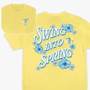 2 Sided Youth & Adult T-Shirt Swing Into Spring Baseball Graphic Tee, Floral Spring Training Baseball Fan Shirt, Cute Spring Season Outfit
