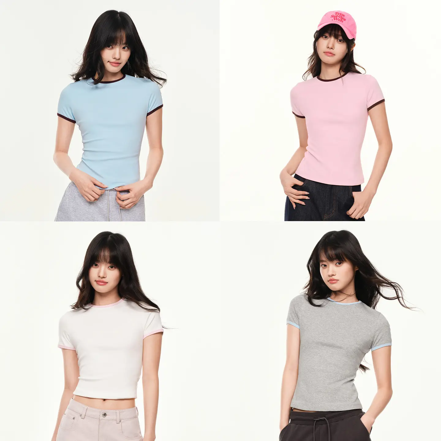 PSO Women's Casual Slim-Fit T-Shirt, Short Sleeve Crew Neck Basic Top with Contrast Trim for Spring and Summer, Tshirt