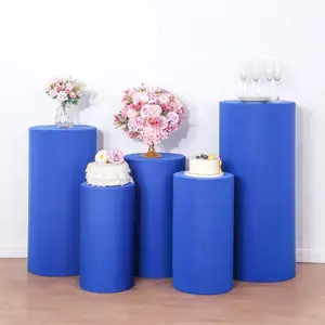 Set of 5 Royal Blue Cylinder Stretch Fitted Pedestal Pillar Prop Covers, Spandex Plinth Display Box Stand Covers - 160 GSM