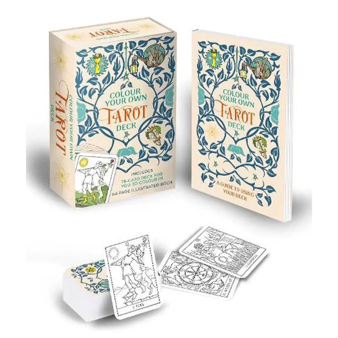 Insight Editions Colour Your Own Tarot Book & Card Deck - Arcturus Oracle Kits Series, Ages 12+, Bold Hues, Coloring Exercise, Guide Book Included, Illustrated, Personalise Your Own Deck, Divination, Coloring Supplies, Tarot Cards