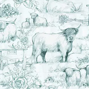 Highland Ranch Cows Dusty Toile - 44 Inches Wide 100% Cotton - Springs Creative