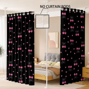 2panels Valentine Cartoon Bow Print Blackout Curtains, Home Decoration Curtain, Room Divider Sunshade with Holes, Perfect for Living Room Kitchen Bedroom Dining Holiday Decor