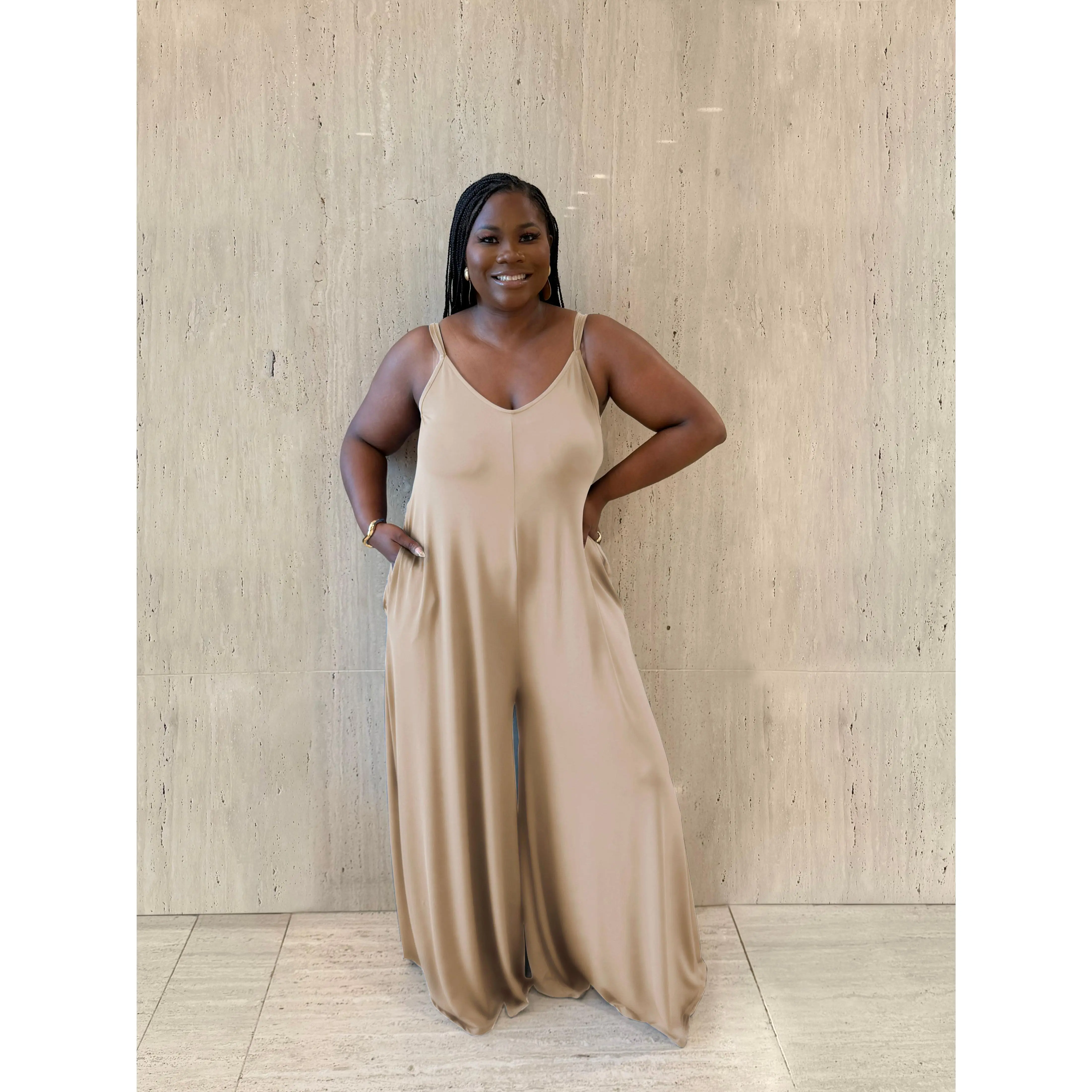 Light Mocha Wide Leg Jumpsuit