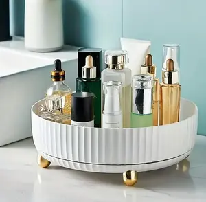 Rotatable Makeup Organizer, 1 Piece Cosmetics Storage Tray, Vanity Skincare Makeup Organizer for Dressers Table for Bedroom, Round Desktop Storage Box