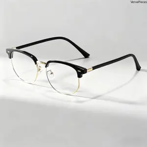 Square Frame Anti-Blue Light Metal Eyewear - Sleek Non-Prescription Glasses for Square-Faced Users & Office Screen Time, Square-Faced Non-Prescription Glasses