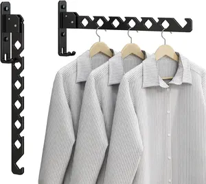 2-Pack Wall Mounted Clothes Drying Rack, Metal Coat Drying Hanger Foldable Clothes Organizer Heavy Duty Laundry Hanger Rack